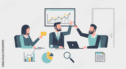 Flat Minimal Business Analytics Planning Session Vector Illustration
