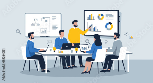 Flat Minimal Business Analytics Workshop Vector Illustration with Limited Colors