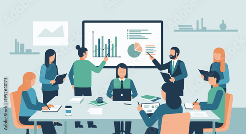 Flat Minimal Business Analytics Workshop Planning Session Vector Illustration