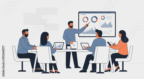 Business Analytics Workshop Planning Discussion Session Flat Vector Illustration