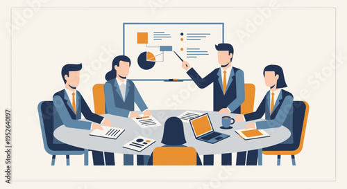 Business Decision Planning Workshop Session Flat Vector Illustration