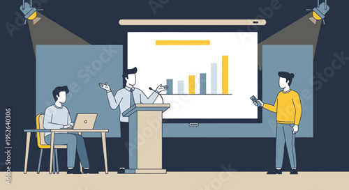 Flat Minimal Vector Illustration of Business Presentation Rehearsal Session