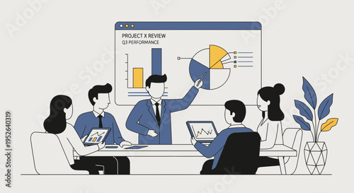 Flat Minimal Vector Illustration of Business Project Review and Planning