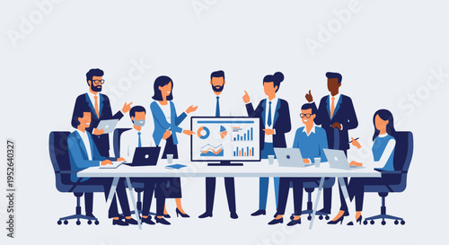 Flat Minimal Style Illustration of Business Team Collaboration