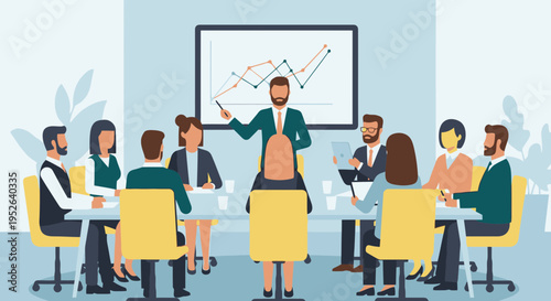 Vector Illustration of Company Board Meeting in Minimal Style