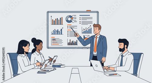 Corporate Business Evaluation Planning Workshop Session Vector Illustration