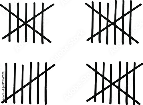 Four groups of tally marks showing counting progress