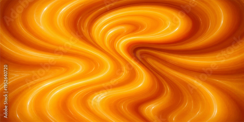 Abstract background with red circles and swirling orange liquid textures creates a light-filled vortex design with motion waves and gold spiral patterns for a curved art backdrop