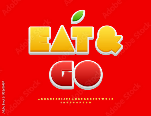 Vector Promo poster Eat and Go. Fashion Creative Font. Modern Abstract style Alphabet Letters and Numbers set.
