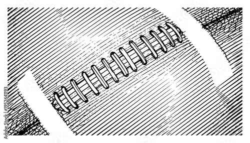 American football close up with laces in vintage woodcut engraving style