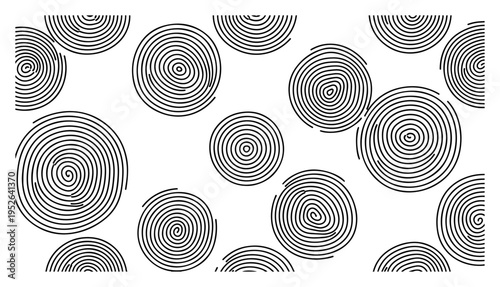 Spiral circular patterns resembling wood grain in minimal linear style