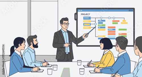 Manager Leading Project Planning Workshop Flat Vector Illustration