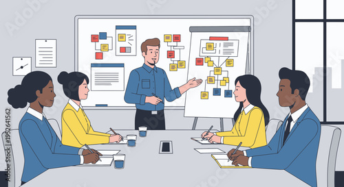 Manager Leading Project Planning Discussion Workshop Session Illustration