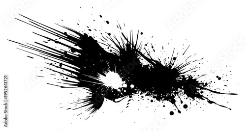 Ink splatter and splash with sharp spray lines in grunge style