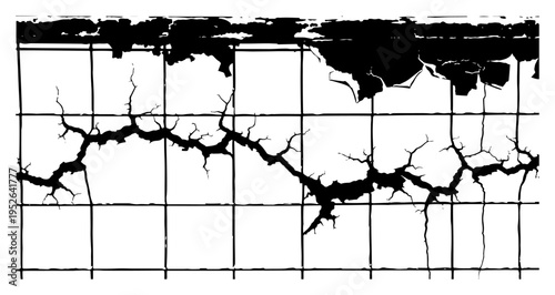 Cracked wall or tile surface with deep fissures in grungy style