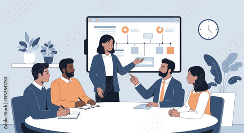 Employee Leadership Planning Flat Minimal Style Vector Illustration