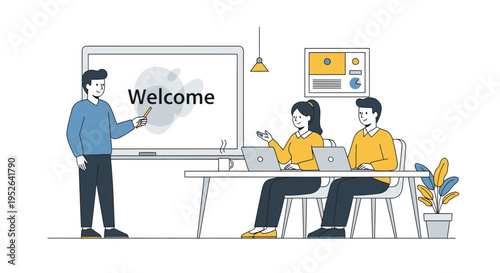 Foto Employee Onboarding Session Flat Minimal Style Vector Illustration