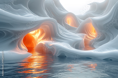 Create an abstract representation of calming rhythms, using fluid shapes and soothing colors that flow seamlessly into one another.