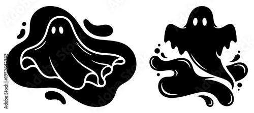 Ghost silhouettes with liquid splash effects in spooky minimalist style