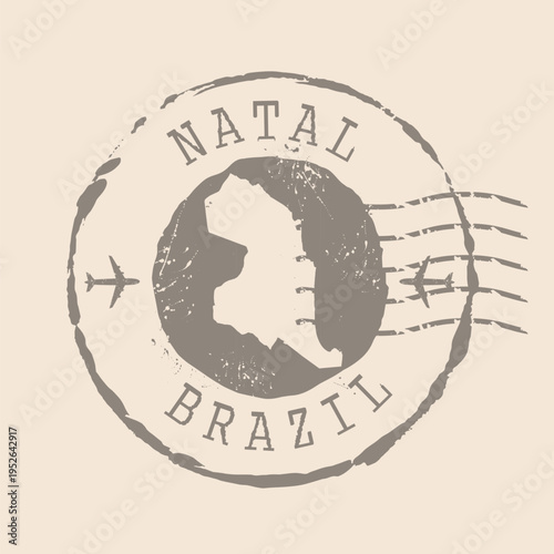 Stamp Postal of  Natal is city of Brazil. Map Silhouette rubber Seal.  Design Retro Travel. Seal of map Natal  grunge  for your design.  EPS10