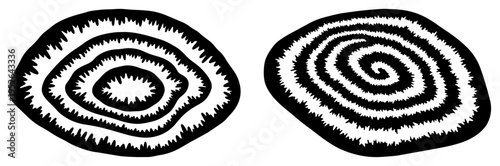 Spiral shapes with irregular hand drawn lines in minimalist abstract style