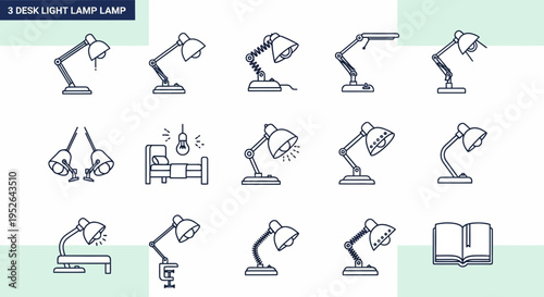 Set of desk lamps icons vector illustrations for design and decor