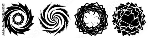 Abstract circular vortex and tangled nest icons set in minimalist geometric style