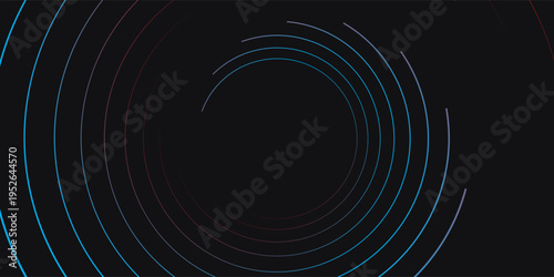 3D red black dynamic techno background on dark space. Tech banner with rotating circles style decoration. Modern graphic design element