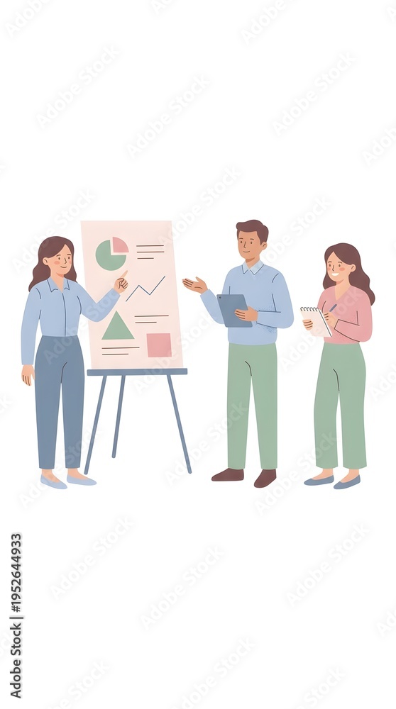 Obraz premium A team of professionals discusses a presentation with charts and graphs on a board in an office setting illustrating collabo n and strategy