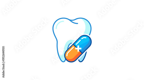 Tooth with medical capsule icon, flat design
