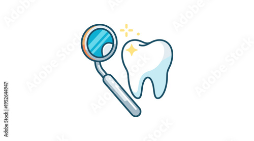 Dental mirror examining healthy tooth with sparkles