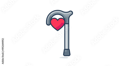 Cane with heart symbol, icon for senior healthcare and love