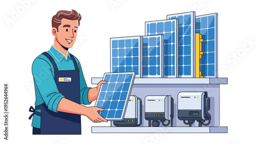 Solar Panel Setup: A technician is expertly arranging a solar panel installation, ensuring optimal energy capture and promoting sustainable practices.