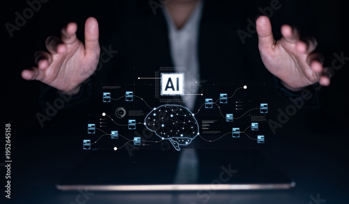 Tableau sur toile AI neural network and data processing system visualizing artificial intelligence