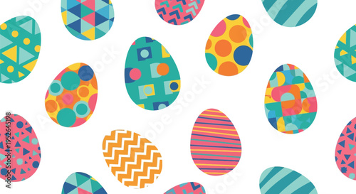Colorful vector illustration featuring a seamless pattern of brightly decorated Easter eggs 
