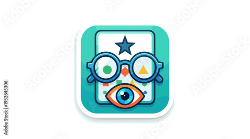 Flat design eye examination icon with glasses and eye chart
