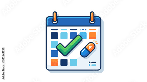 Flat design medical calendar with check mark and pill