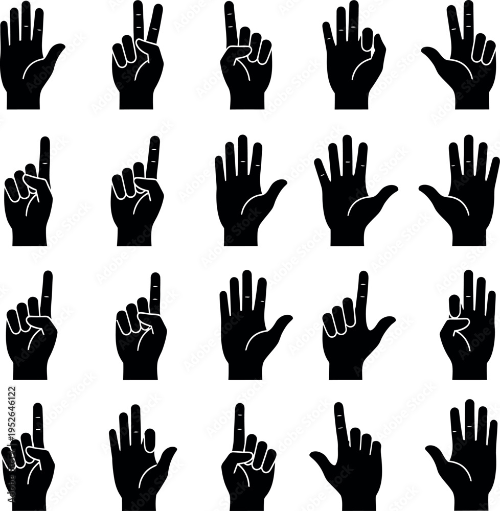 Fototapeta premium Black hand signs isolated on transparent background for various gestures