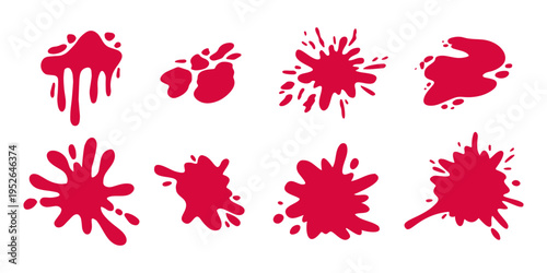 Red Paint Splatter Collection Drips Ink Splash Stain Set Abstract Grunge Liquid Shapes Brush Stroke Drops Vector Illustration Isolated On White Background