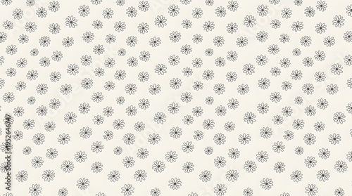Seamless pattern of simple daisy shapes in monochrome palette, Scandinavian minimal aesthetic
