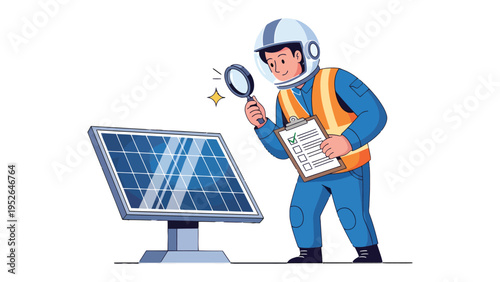 Solar Panel Inspection: An inspector meticulously examines a solar panel, emphasizing the commitment to green energy and sustainable practices. 