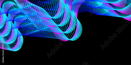 A futuristic abstract fractal background features glowing blue waves and light patterns with motion energy on a dark space backdrop for an artistic technology wallpaper illustration