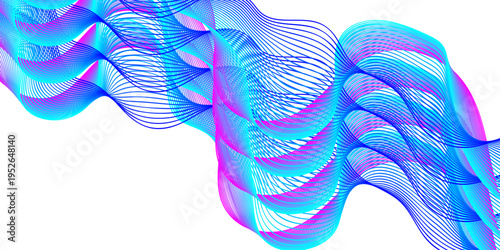 A vibrant 3d rendered illustration of DNA featuring blue fractal waves and floral motion lines in a nature inspired wallpaper design