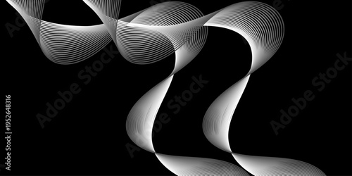 Abstract black and white background featuring a futuristic 3d wave pattern with elegant curves and ribbon shapes for a stylish vector illustration backdrop
