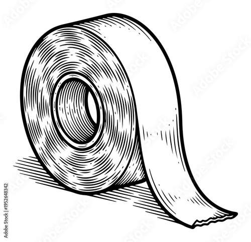 Vintage hand drawn engraving of a roll of adhesive tape for repair and packaging