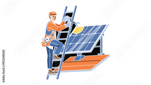 Solar Panel Installation: A skilled technician diligently installs solar panels on a rooftop, symbolizing sustainable energy solutions and a cleaner environment.