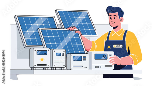 Clean Energy Professional: A skilled technician working with solar panel, showcasing expertise and commitment to sustainable energy. Depicting a clean, green future.
