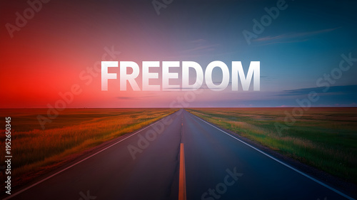 Conceptual image of a long, empty asphalt road stretching into the horizon with the word 