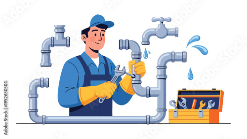 Precision Plumbing: A skilled plumber, expertly working on pipes, demonstrates the art of plumbing with meticulous detail.
