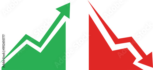 Contrasting green upward and red downward trend arrows